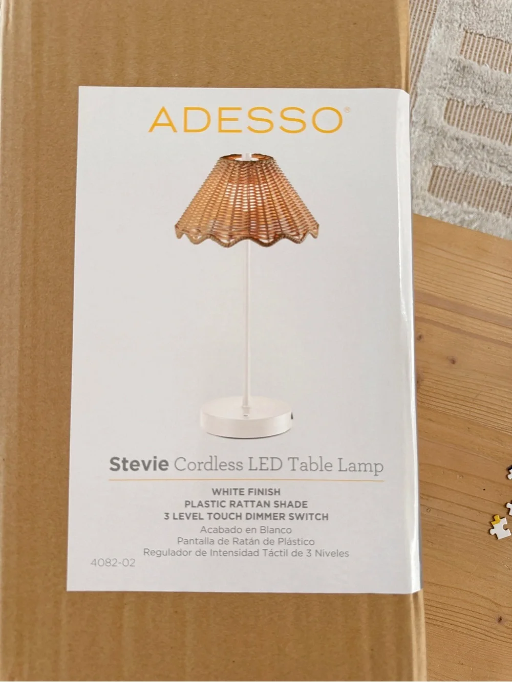 New Natural Rattan touch Table Lamp with White Base - Rustic Woven Shade